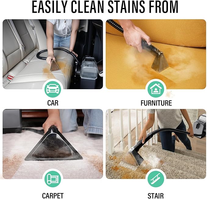 Portable Carpet Cleaner Machine with Steam and Heating Techology18Kpa Powerful Suction with Versatile Tools for Pets CouchSpot Cleaner for Stairs/Furniture/Rug(Gray)