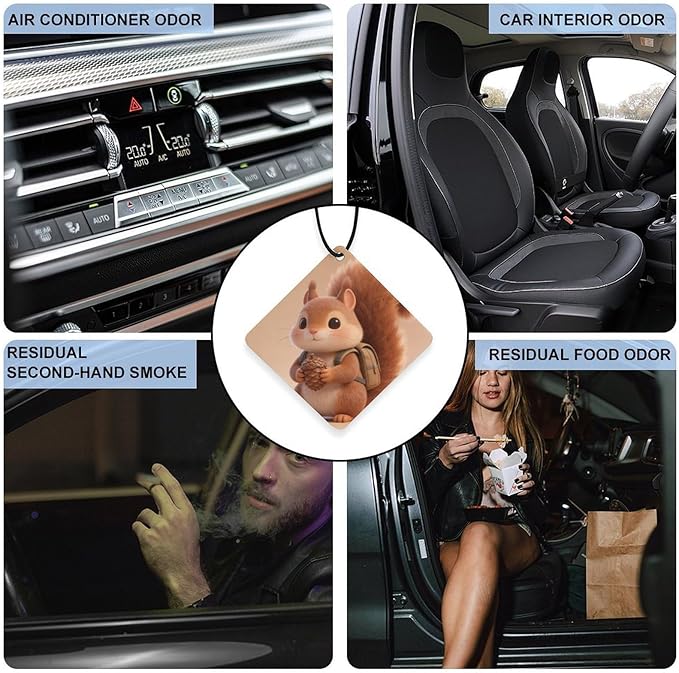 5PCS Car Air Freshener Hanging Personalized Double Sided Squirrel Small Backpack Car Fresheners Long Lasting New Cars Scents Cute Automotive Freshies for Closets Drawers (tea)