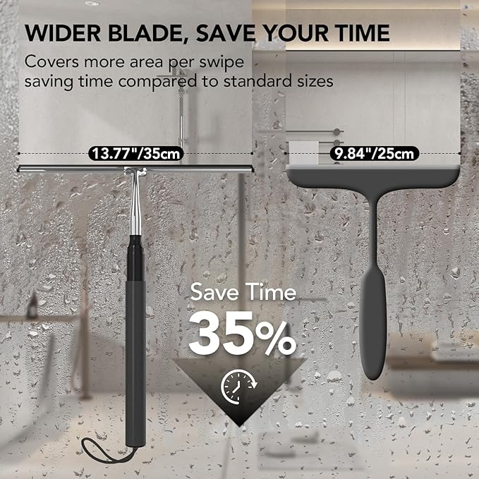 Shower Squeegee with Long Handle 15-51 Telescopic Squeegee for Window Cleaning Window Squeegee for Glass Doors Extendable Window Cleaner Tool for Tile Walls Sliding Door Floor Car Windshield