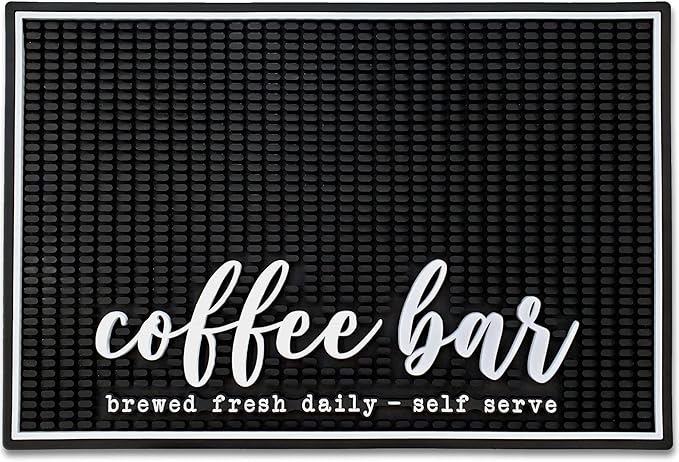 New Mungo Coffee Bar Mat – “Coffee Bar - Brewed Fresh Daily - Self Serve” – Spill-Proof PVC Coffee Station Mat Non-Slip Countertop Protector 18x12