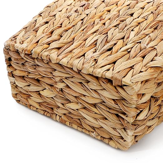 Wicker Waste Basket Handwoven Trash Can with Built-in Handles Rattan Waste Bin for Bathroom Water Hyacinth Garbage Storage Container for Bedroom Office Laundry Utility Room
