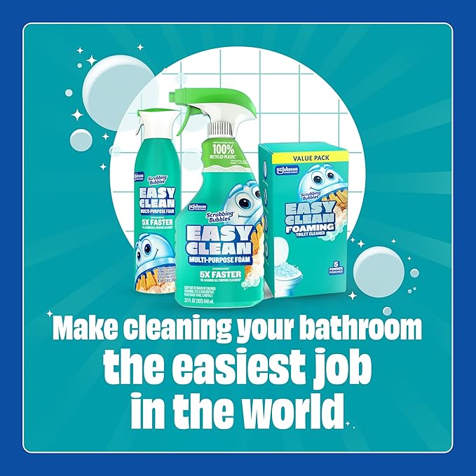 Scrubbing Bubbles Easy Clean Foaming Toilet Bowl Cleaner Bathroom Limescale Remover that Fights Odors Easy Drop-In Powder Pouches 100g (4 Count 20 Total Pouches)