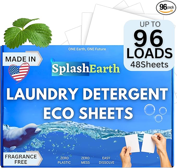Fragrance-Free Laundry Detergent Sheets – 96 Loads Hypoallergenic Plastic-Free &amp Eco-Friendly Made in USA Safe for Sensitive Skin HE Washer Compatible Unscented Laundry Strips