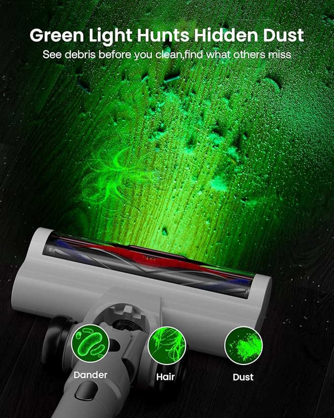 Cordless Vacuum Cleaner for Home Upgraded 60Kpa Powerful Suction Pet Hair Vacuum with 70min Runtime Green LED Light for Hardwood Floors &amp Carpet Self-Standing Rechargeable Stick Vacuum Off-whi
