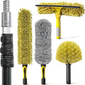 4-12Ft Telescoping Extension Pole Kit 5-in-1 High Reach Duster with Chenille Window Squeegee Microfiber Feather Cobweb Duster for Ceiling Wall Hard-to-Reach Indoor &amp Outdoor Cleaning Yellow