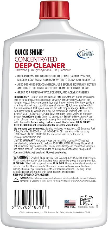 Quick Shine Multi Surface Deep Floor Cleaner and Wax Remover 27oz 6Pk | Removes Wax Build-Up Revitalizes Floors &amp Cleans Grout | Use on Hardwood Laminate LVT Tile and Stone | Pro-Level Cleani