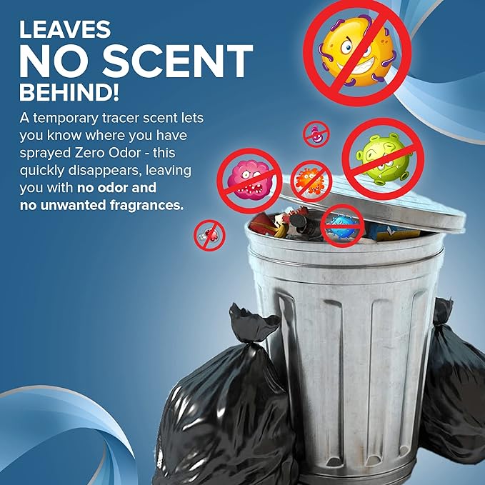 Zero Odor – Multi-Purpose Odor Eliminator 128 Oz - Patented Technology for Bathroom Kitchen Fabric Closet- Smell Great Again 16oz