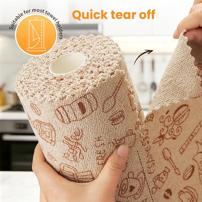Microfiber Cleaning Cloth Roll 50-Count Reusable Durable Absorbent Lint-Free Non-Scratch Towels Dish Rags for Kitchen &amp Home Studio Multi-Purpose Food Pattern 12x12 in