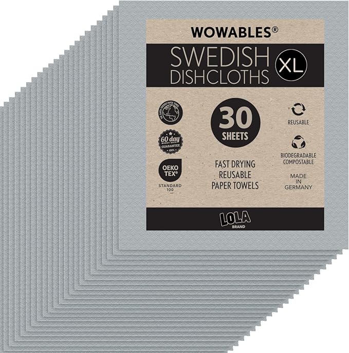 Swedish Dishcloths for Kitchen XL 30 Sheet Roll Biodegradable &amp Compostable Reusable Paper Towel Cleaning Cloths 11 x 10 No Odor Washing Dishes Ultra Absorbent Cellulose Sponge Towel By