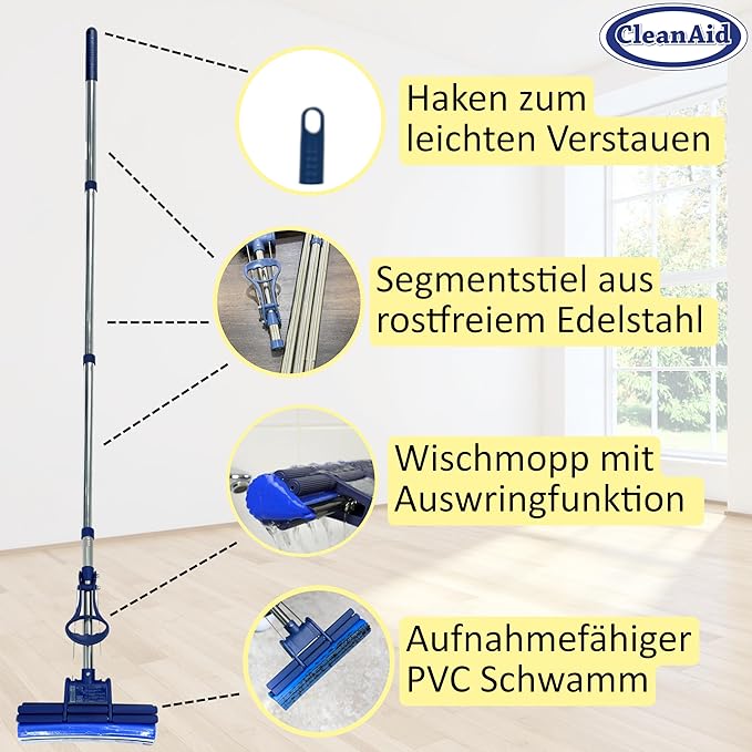 OneTouch GO! Floor Cleaner Floor Mops Sponge Mops Mop with Wringing Function (4 x Refill Sponge)