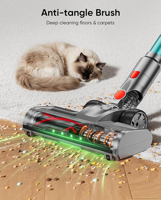 Cordless Vacuum Cleaner 80Mins 650W/55KPA Self-Standing Vacuum Cleaners for Home Stick Vacuum with Anti-Tangle Brush LED Screen Rechargeable Vacuum for Floor/Carpet/Pet Hair