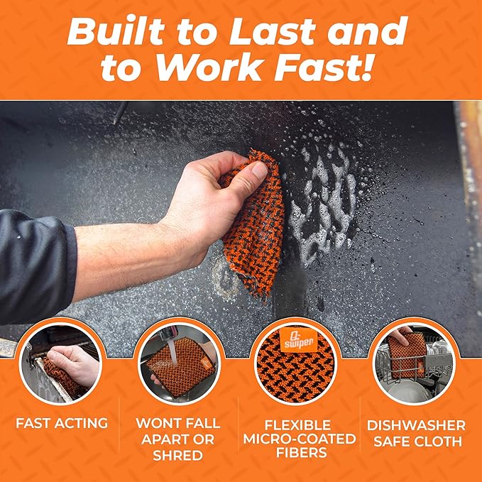 Proud Grill Company Q-Swiper 2-Minute Miracle Grill &amp Grate Cleaner with Scrub Clean Cloth - Degreaser Spray for BBQ Oven Stove Kitchen Tops &amp Surfaces Grate &amp Grease Remover Smoker C