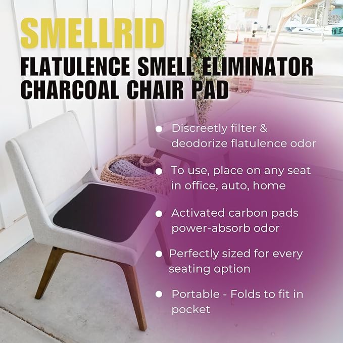 SmellRid Activated Carbon Chair Pad – 16” x 16” Flatulence Deodorizer Seat Cushion – Activated Charcoal Odor Absorber Seat Pad for Office Chair Home Office Seating Car Seats &amp Everyday Odor Cont