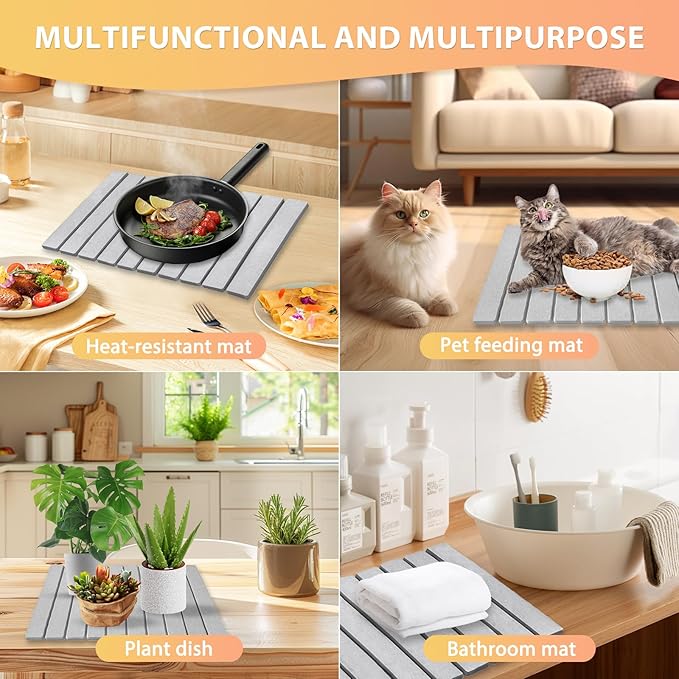 Large Stone Dish Drying Mat for Kitchen Counter 24×16 – Quick Drying Diatomaceous Earth Super Absorbent Non-Slip Birthday Gfts for Women Mom Grandma