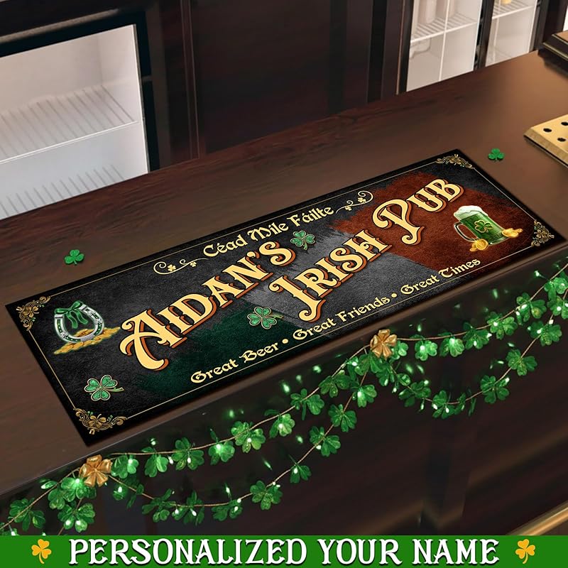 Personalized Irish Bar Mat St Patrick's Day Decor Bar Basement Lucky Shamrock Spill Barmat Dish Drying Mat Irish Decor (05)