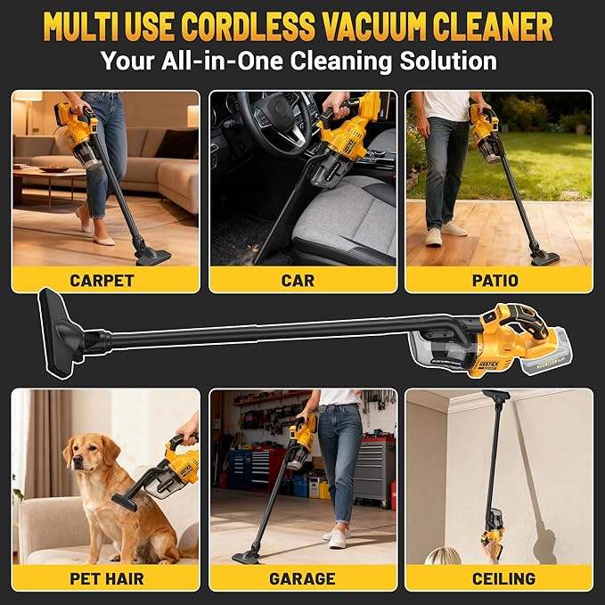 Cordless Vacuum Cleaner with 2x4.0A Battery&ampQuick Charger | 50kPa 125AW Strong Suction | 5 HEPA Filters | 4-in-1 Nozzle | 65CFM Powerful Brushless Handheld Vaccum for Home Car Pet