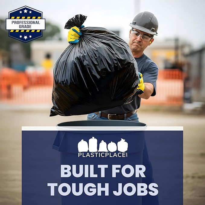 Plasticplace Contractor Trash Bags 42 Gallon │ 6.0 Mil │ Black Heavy Duty Garbage Bag │ 33” x 48” (25 Count)