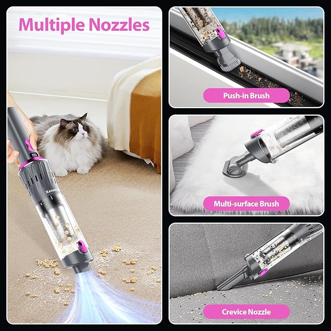 Handheld Vacuum Cordless 25000Pa Car Vacuum 3-in-1 Handheld Vacuum Includes Smart Display and Charging Base Hand Vac Cordless Rechargeable One-Touch Empty for Home/Pet/Car (Purple)
