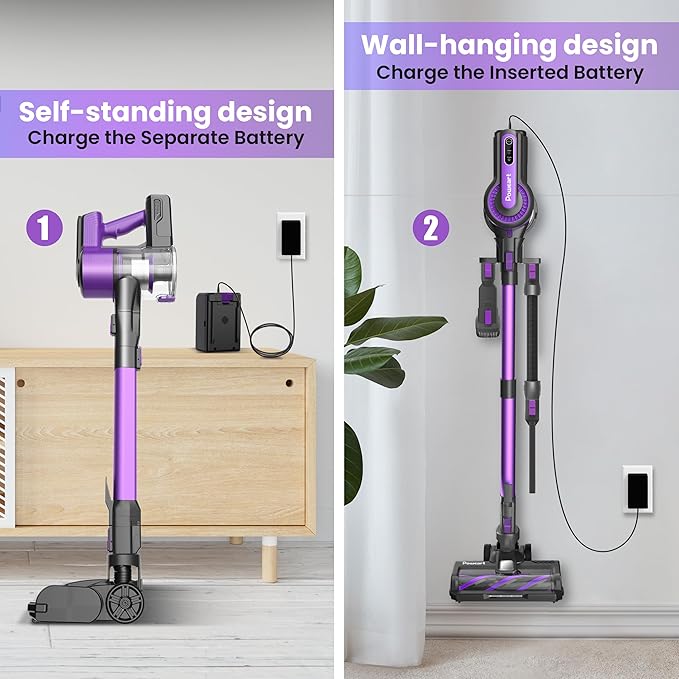Vacuum Cleaners for Home Cordless Stick Vacuum with Powerful Suction for Pet Hair on Hardwood Floors &amp Carpets Lightweight Handheld and Portable Rechargeable Cleaner (Purple)