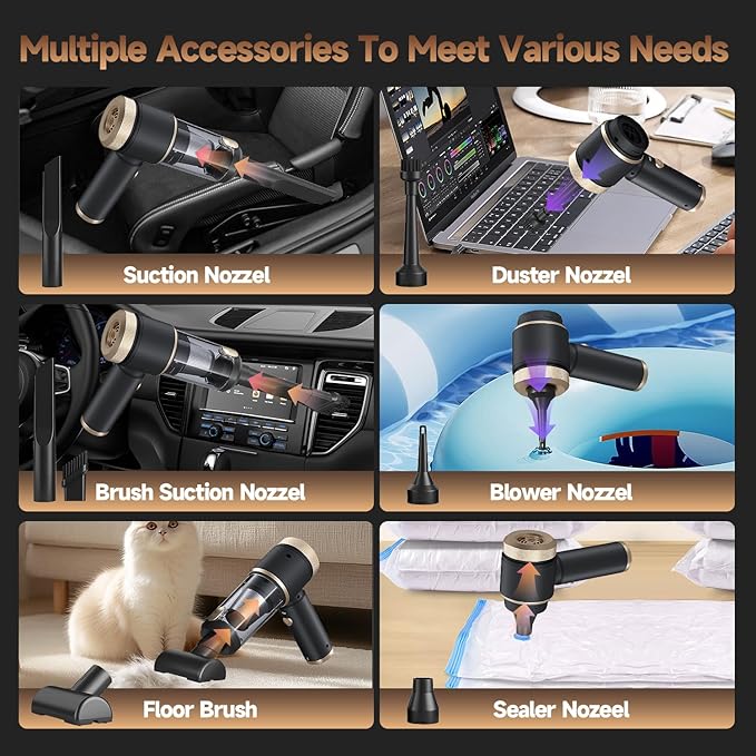 Car Vacuum Portable Cordless16000PA Strong Suction Handheld Car Cleaner with Dual HEPA FiltersLED LightType-C Charging Mini Vacuum One-Click Empty Compact for Home Cleaning and Office