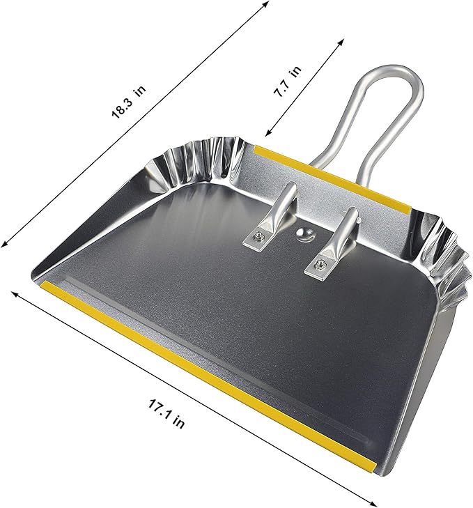 PHYEX 3-Pack 17 Heavy Duty Metal Dust Pans Wide Dustpans for Household Easy to Assemble