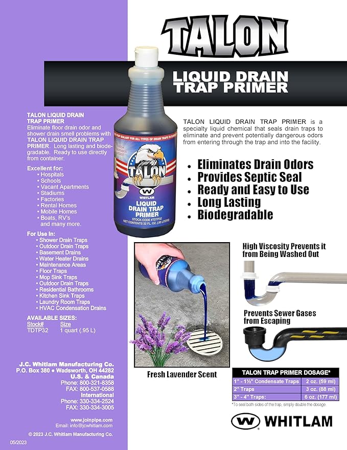 Fast-Trac TALON TDTP32 Liquid Drain Trap Primer-32 Ounce BLUE