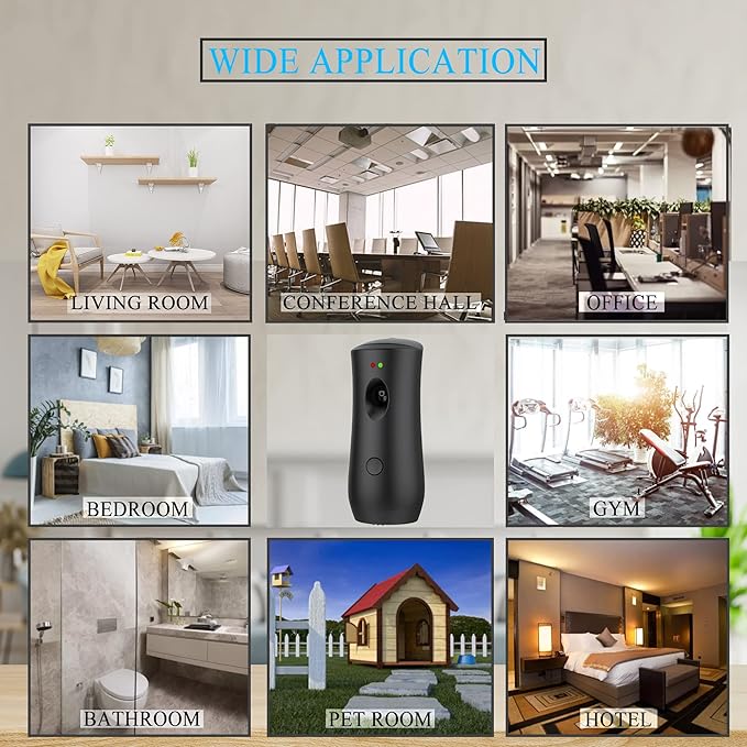 Automatic Air Fragrance Dispenser Home Wall-mounted Aerosol Spray Air Freshener for Home Offices Schools Restaurants Hotels Commercial Place (Black 1101)