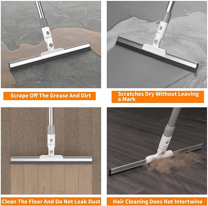 LGJJ Floor Spatula Broom 17 Rubber Spatula with 51 Aluminum Rod for Bathroom Tile Garage Concrete Deck Shower Glass Window Cleaner Spatula Broom for Home Flooring