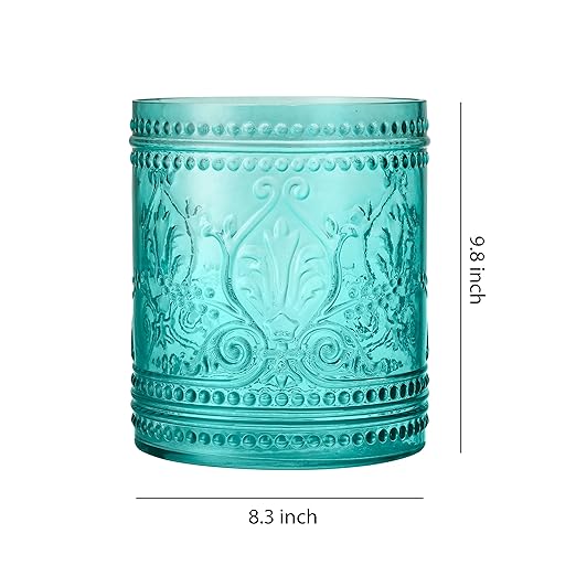 KMwares Elegant 2.6-Gallon Thick Glass Wastebasket – Durable Odor-Free Easy to Clean Stylish Decorative Trash Can for Home &amp Office (Teal Blue)