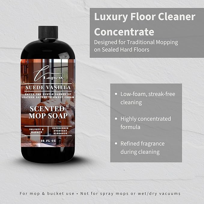 Lapew Suede Vanilla Scented Mop Soap - Luxury Floor Cleaner Concentrate for Mopping Tile Laminate Vinyl &amp Hardwood | Streak-Free Low-Foam | 36 oz