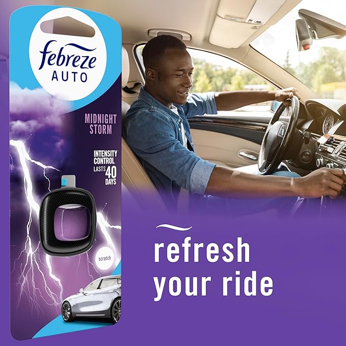 Febreze AUTO Air Freshener Odor-Fighting Automotive Vent Clip Midnight Storm Scent 8 Count