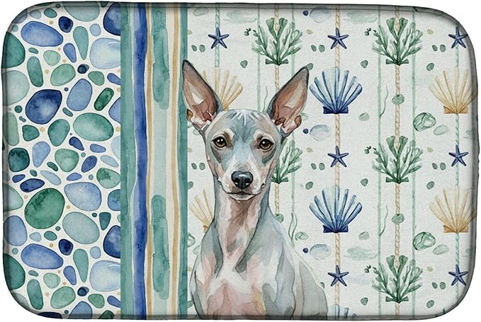 Caroline's Treasures American Hairless Terrier Coastal Sea Glass Dish Drying Mat Absorbent Dish Drying Mat Pad for Kitchen Counter Dish Drainer Mat for Countertop 14 x 21 Multicolor