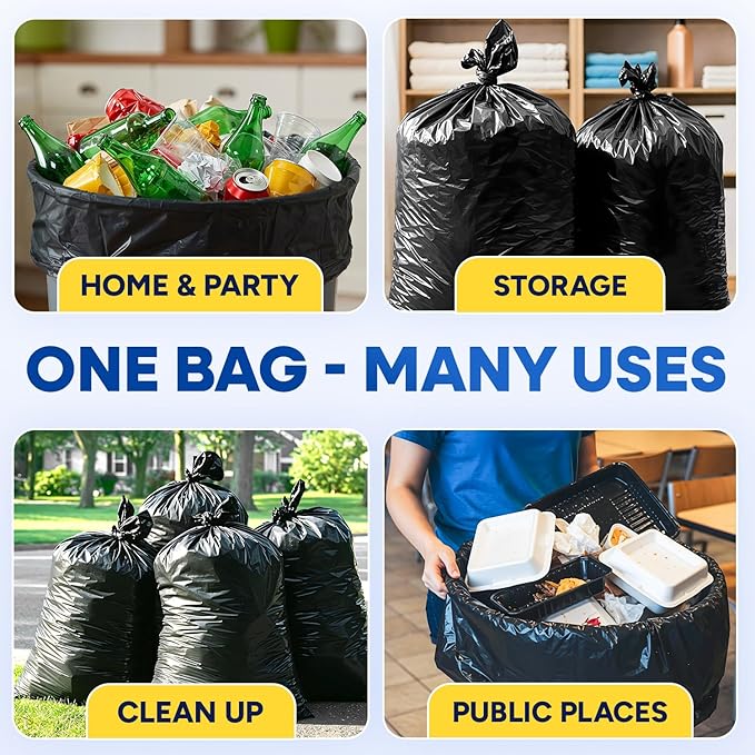 37 x 50 55 Gallon 2 Mil Black Trash Bags 10 Rolls of 10 Bags Total of 100/Case