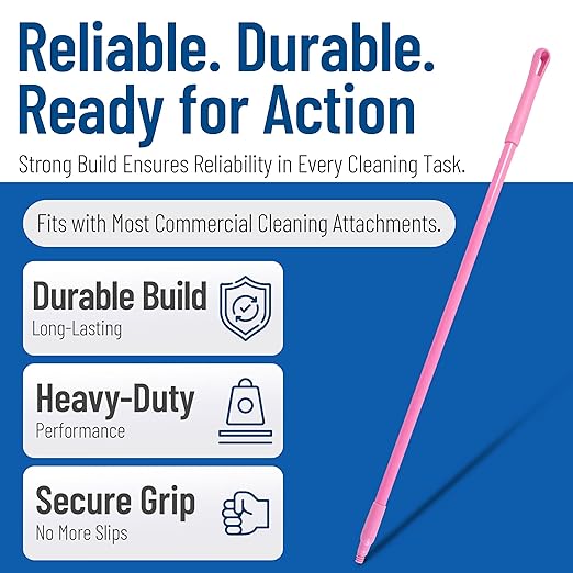 SPARTA 41225EC26 Fiberglass Broom Handle Mop Handle Replacement Handle With Acme Threaded Tip For Commercial Cleaning 48 Inches Pink (Pack of 12)