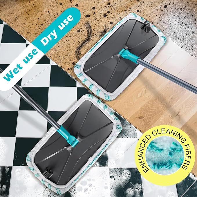 MASTERTOP Microfiber Flat Mop Extra Large Surface Dust Mop with 5 Wet &amp Dry Reusable Pads Hardwood Mops with Telescopic Handle for Laminate Tile Vinyl Floor Cleaning 1 Cleaning Scraper