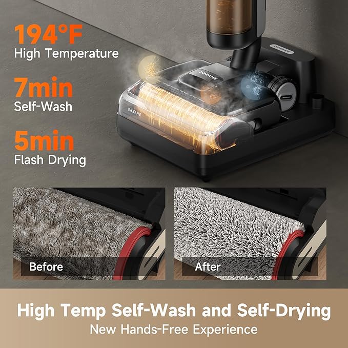 DREAME H12 Pro FlexReach Wet Dry Vacuum Cleaner 0 Tangle Cordless Vacuum Mop All-in-One for Hard Floors 180° Lie-Flat Floor Cleaner Machine with 194°F Hot Self-Cleaning 50Mins Runtime