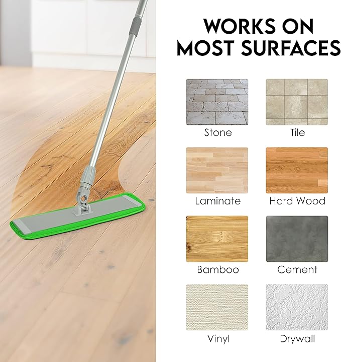 Turbo Microfiber Mop Floor Cleaning System - 18-inch Dust Mop with 4 Reusable Pads for Hardwood and Tile 360-Spin Floor Mop Head &amp Extendable Handle - Household Cleaning Tools