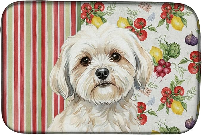 Caroline's Treasures White Lhasa Apso Vegetables Dish Drying Mat Absorbent Dish Drying Mat Pad for Kitchen Counter Dish Drainer Mat for Countertop 14 x 21 Multicolor