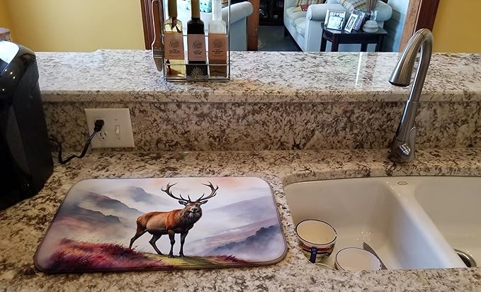 Caroline's Treasures Highland Red Deer Dish Drying Mat Absorbent Dish Drying Mat Pad for Kitchen Counter Dish Drainer Mat for Countertop 14 x 21 Multicolor