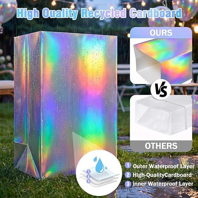 Tinlade 6 Pack 13 Gallon Iridescence Disposable Trash Cans Extra Large Thickened Waterproof Reusable Garbage Bins Foldable Pop up Recycle Bins for Galentines Day Bachelorette Wedding Iridescent Party