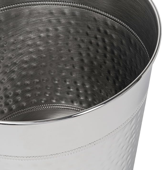 happimess HPM1111C Riley Modern Classic Hammered Steel Accent 2-Gallon Wastebasket for Home Bathroom Living Room Office Bedroom Kitchen Brushed Steel