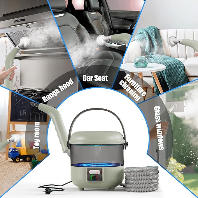 1500W Powerful Handheld Steam Cleaner with 6 Attachments - 45 Mins Runtime 1600mL Tank for Deep Cleaning Upholstery Car Kitchen Tile &amp Grout - Chemical-Free 248°F Steam (110V)