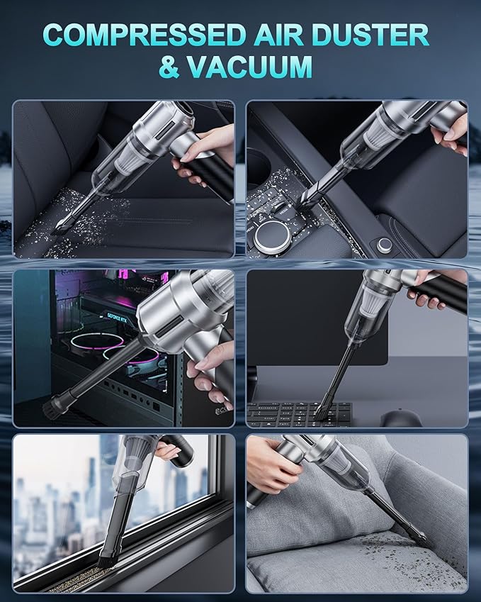 Portable Cordless Foldable 20000PA High Power Mini Vacuum Cleaner 4-in-1 Compressed Duster &amp Air Blower &amp Pump Hand Held Vacuum Brushless Motor for Car Home Office Pet Camping