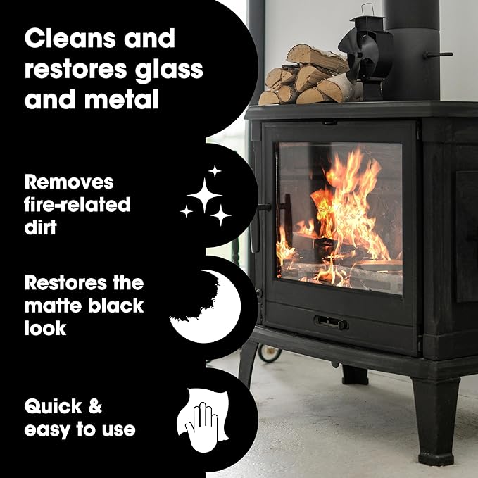 Furniture Clinic Stove Care Kit – Clean &amp Restore Log Burners Grates &amp Fireplaces | Removes Soot &amp Dirt | One Bottle Glass &amp Metal Cleaner + Stove Polish | 500ml / 17 Fl Oz Each Bott