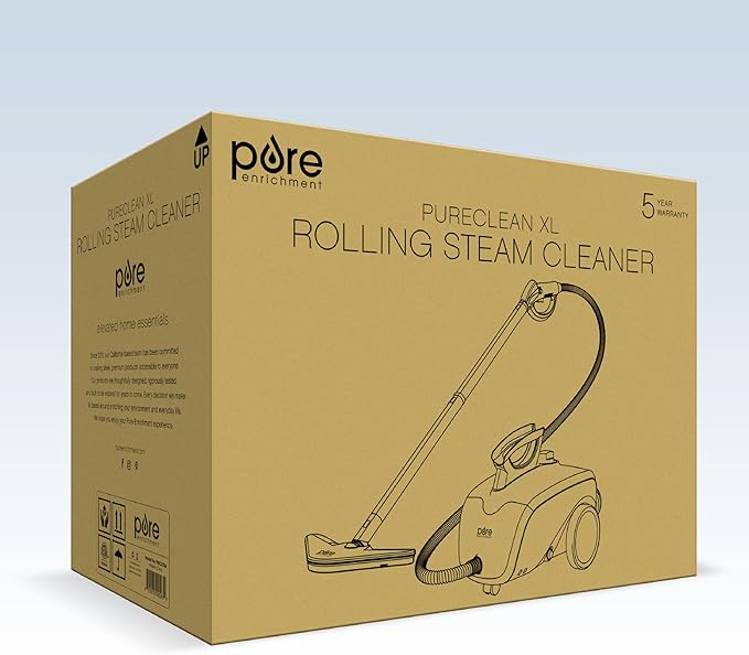 Pure Enrichment PureClean XL Rolling Steam Cleaner – Professional 1.5L Multi-Purpose Heavy Duty Steamer 17 Accessories Chemical-Free Deep Cleaning of Floors Upholstery Windows Grout Cars &amp M