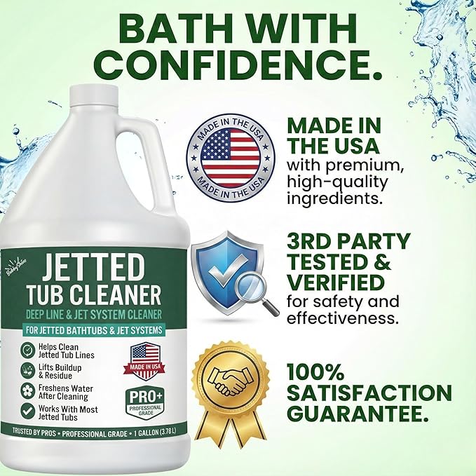 Jetted Tub Cleaner for Bathtub Jets – Deep Cleaning Bathtub Cleaner Formula for Jets &amp Whirlpool Tubs Pro Grade System Flush for Internal Lines and Pipes Made in USA 1 Gallon
