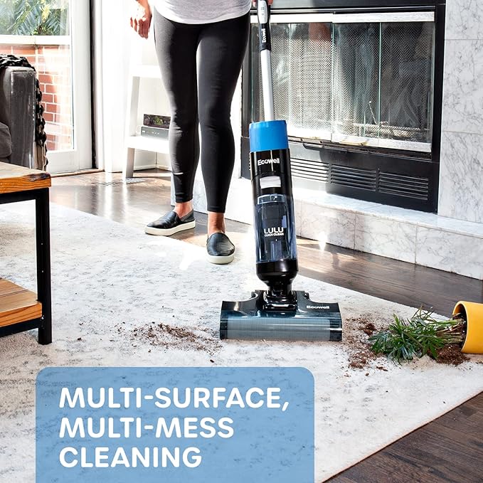 Ecowell Cordless Wet Dry Vacuum Cleaner Multi-Surface Air-Drying Digital Display for Hard Floors LULU Quick Clean P05 Blue