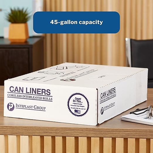Inteplast Trash Can Liners Extra Heavy Plus Duty - Star-Sealed Bottom 1.1 mil - Gray 45 gal Capacity 38 in x 58 in