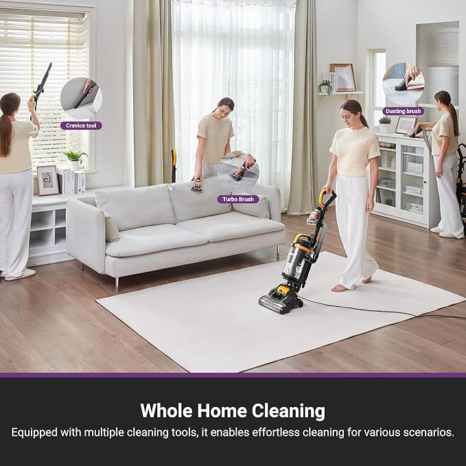 Eureka Powerful Upright Vacuum Cleaner for Home Pet Hair Lightweight Household Upright Vacuum for Carpet and Hard Floor MaxSwivel Pro NEU350 with Pet Tool Yellow
