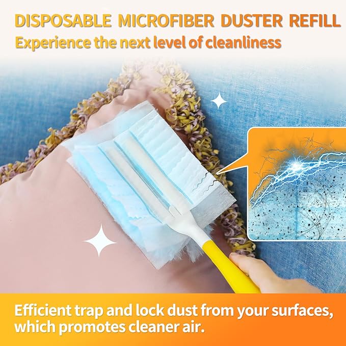 60 Count Electrostatic Duster Refills Compatible with Swiffer Duster Multi-Surface Dusting Refills Microfibre Dusters for Cleaning Unscented